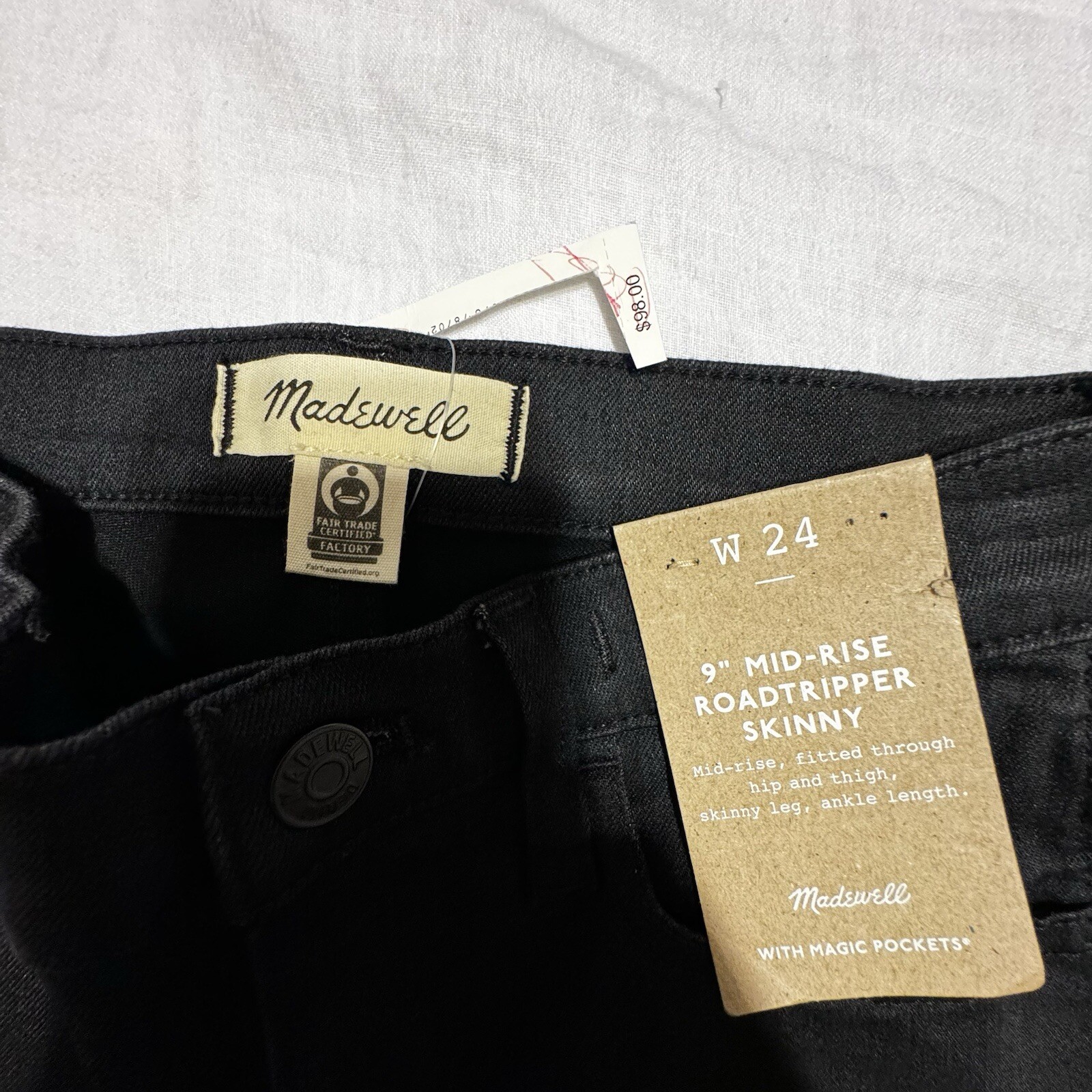 Madewell Roadtripper Skinny Jeans Mid-Rise 9" Womens Size 24 Black