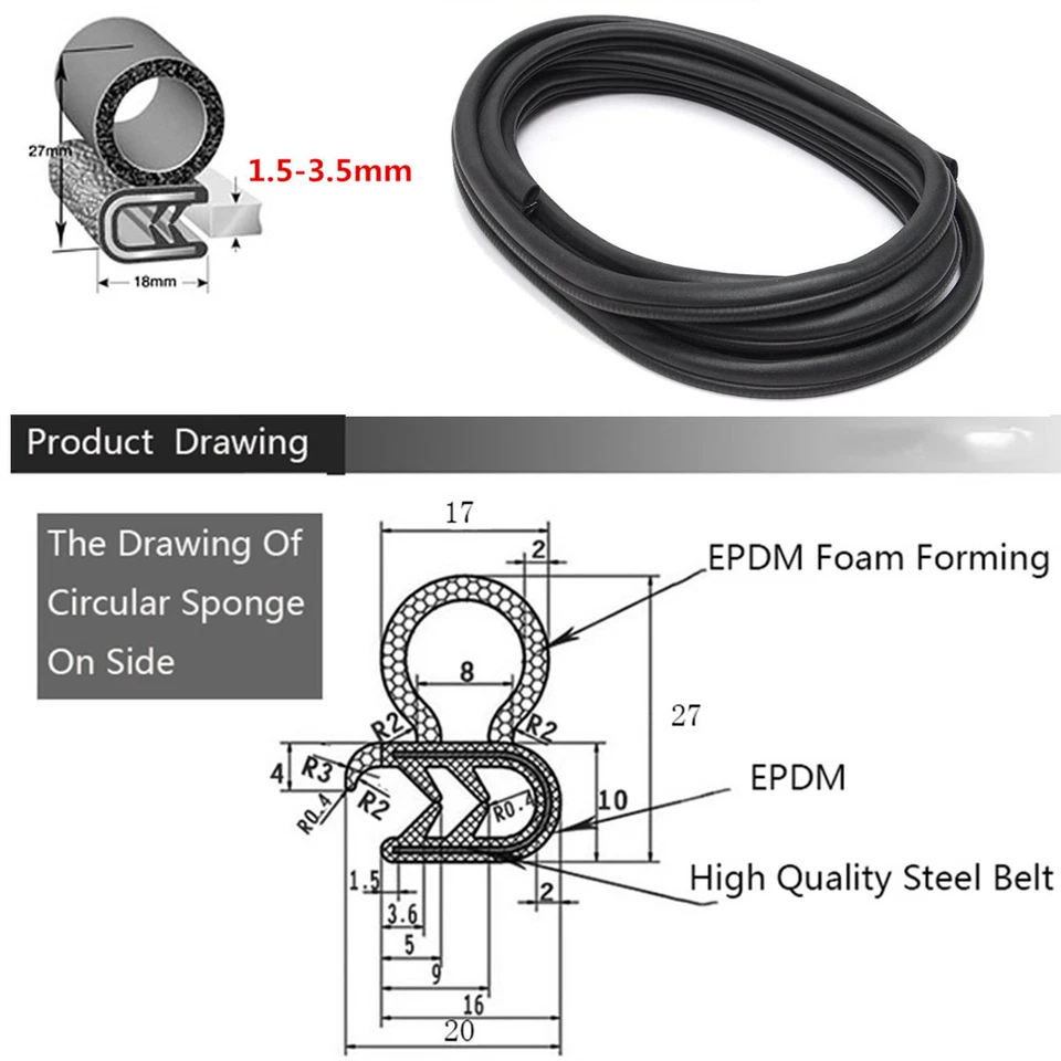 Proteção de vedação de borda de borracha de carro para trava de janela de porta porta porta porta capô borda acabamento - Imagem 4 de 4