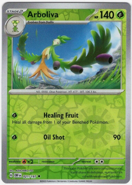 Arboliva - 021/197 - Reverse Holo - Pokemon - Obsidian Flames - NM/M