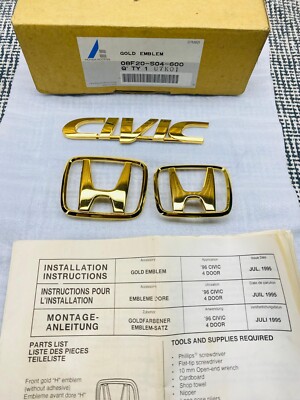 JDM ORIGINAL HONDA CIVIC EK 1996-2000 GOLD EMBLEM SET RARE ITEM