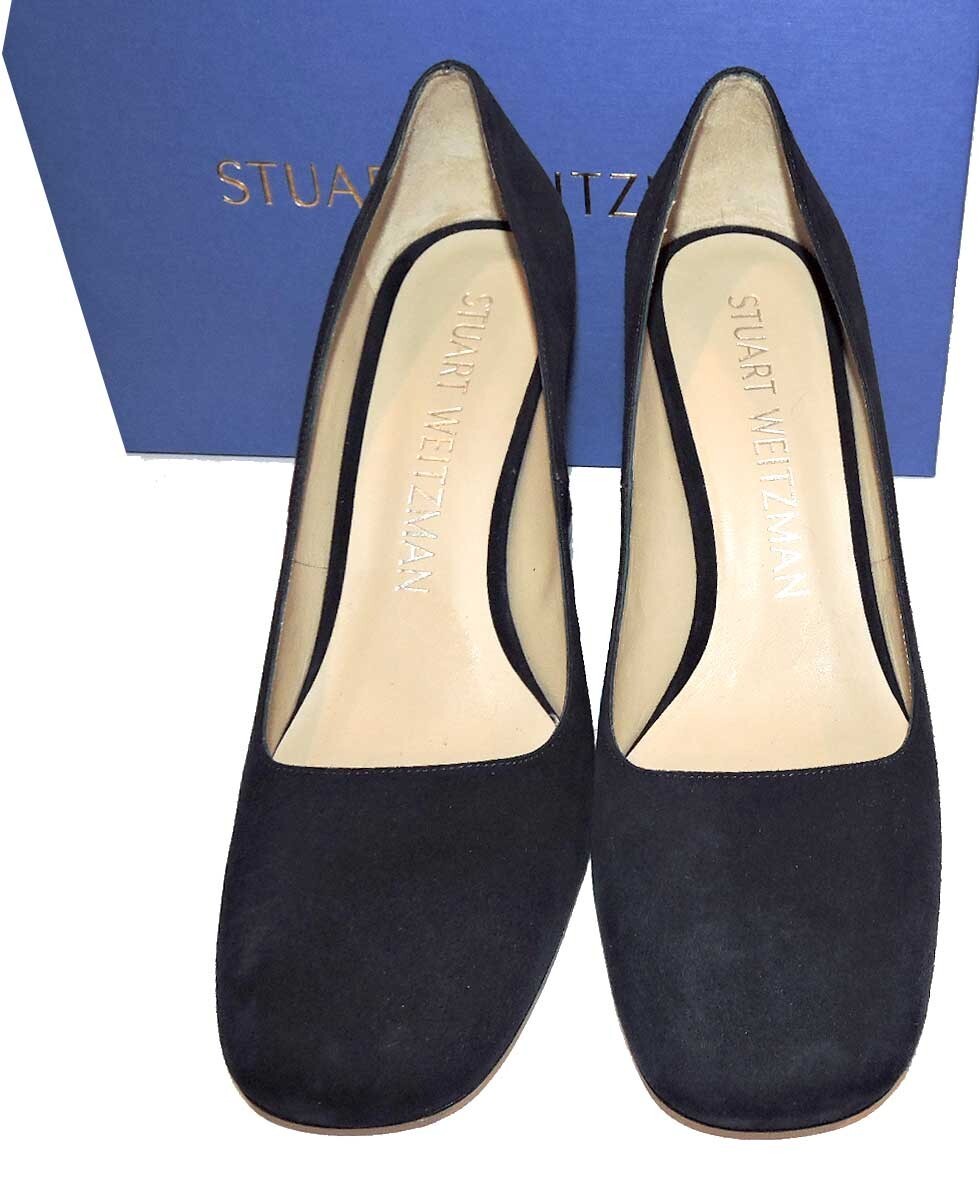 Stuart Weitzman Pumps Curveblock 85 Heels Navy Blue Suede