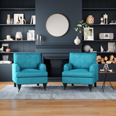 Peacock Blue Velvet Single Sofa Chair Living Room Bedroom Accent Tub  Armchair UK UK