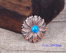 10PC 30 30MM Flower Concho with Blue Turquoise Center Antique Copper Screwback