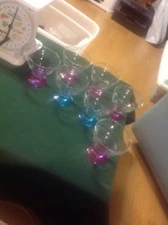 Pedestal Sundae Ice Cream Dessert Dishes - Clear Glass Colorful - Lot of 7