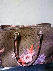 guess pink floral handbag