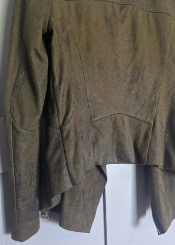 Zara Olive Faux Suede Jacket Womens S Asymmetrical Zip Slouch Casual Light Coat - Picture 9 of 11