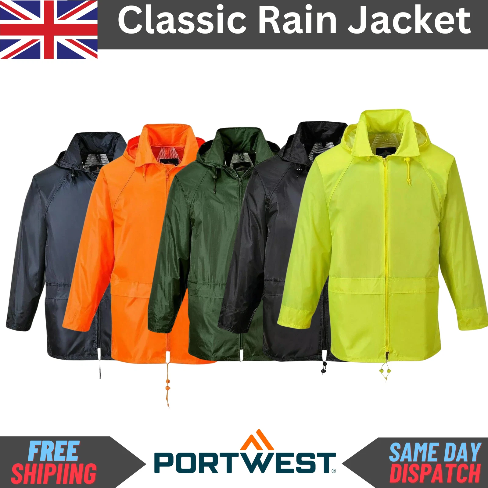 Portwest Hi Vis Classic Rain Jacket Fluoro Waterproof Lightweight Workwear S440
Opens in a new windo