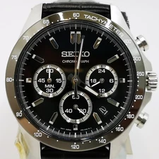 SEIKO Spirit SBTR021 Black Chronograph Quartz Leather band Men Watch New in Box