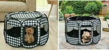 Pet play tent Portable playpen Pop Up Dog Cat SM Animal crate PLAID DESIGN Med