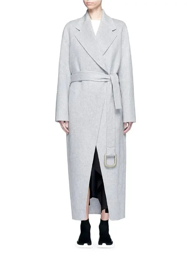 ACNE STUDIOS 'LOVA' WOOL AND CASHMERE BLEND LONG GRAY BELTED COAT, M, $2500 View 2