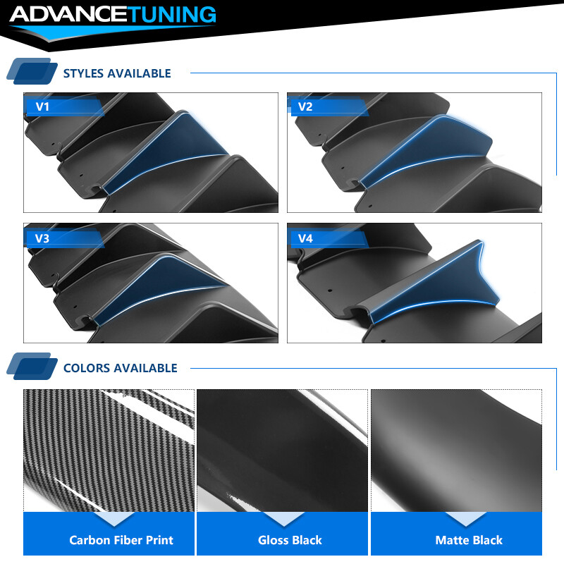 For 15-23 Dodge Challenger IKON V3 Style Rear Bumper Lip Diffuser Matte Black PP