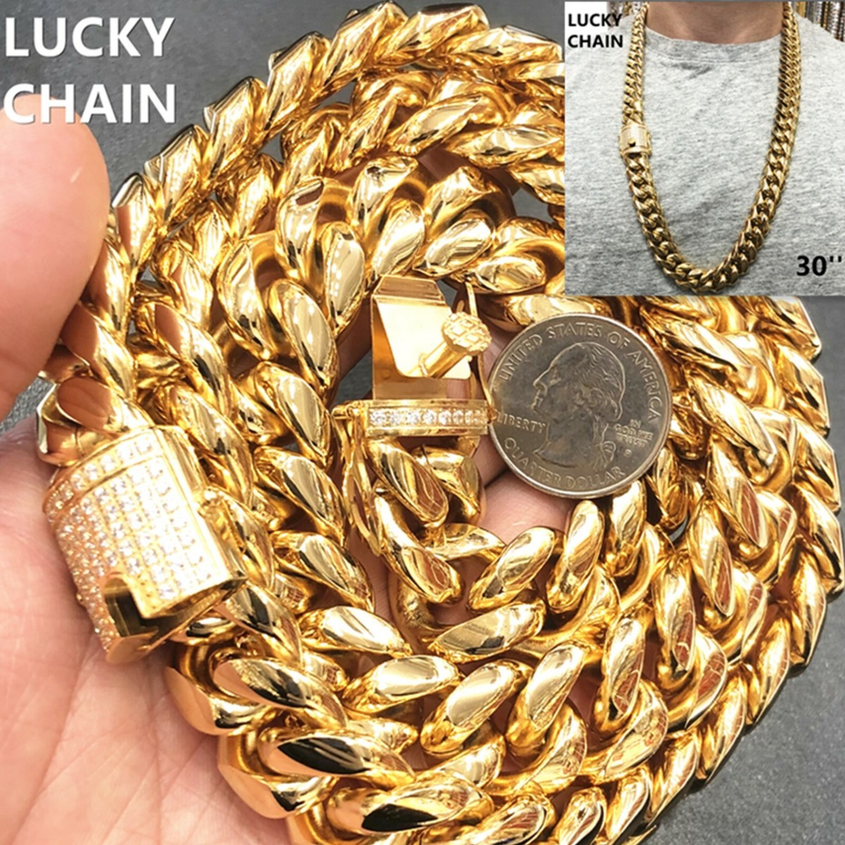 Cuban Link Chain Men's Bronze Chain Necklace Italian 14K