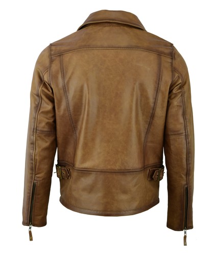 Chaqueta de cuero de vaca de grano superior genuina clásica vintage para hombre - Imagen 7 de 12