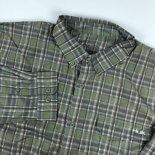 HUK Fishing Shirt Mens XXL Vented Long Sleeve Performance Plaid