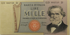 1979 1000 One Thousand Lire Uncirculated Banknote QD 002725 D