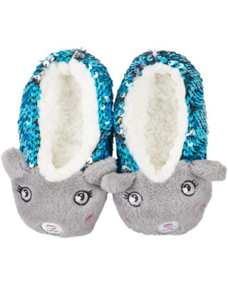 Y.F.K. Mädchen Pantoffeln Teddyfell Hausschuhe ABS Slipper Wendepailletten 23-26