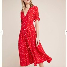 Anthropologie Faithfull  The Brand Red Floral Summer Jeanne Midi Dress Size S