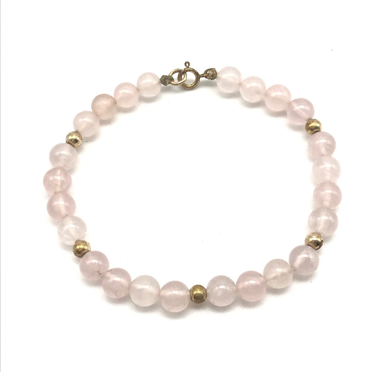 14k Yellow Gold Filled Genuine Rose Quartz Beaded Bracelet 7