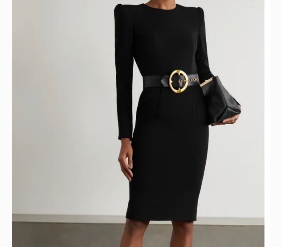 sergio hudson mini black dress New SERGIO HUDSON Dress Strong Shoulder Midi A-Line Black plus Size 2X