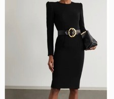 New SERGIO HUDSON  Dress Strong Shoulder Midi A-Line Black plus Size 2X