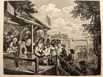 THE ELECTION HUMOR CARICATURE 1833 WILLIAM HOGARTH ANTIK STAHLSTICH ENGRAVING 65 - Bild 1 von 4