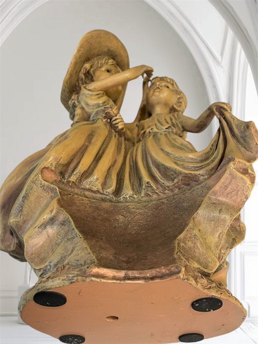 Estatua marrón vintage niñas vestir flor en cabeza resina hecha resina - Imagen 7 de 7