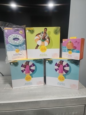 sun Squad Inflatable Swim Tubes Bundle With Pineapple Beach Ball 5 in total!!!