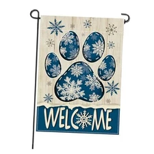  Welcome Winter Dog Cat Paw Prints Small Decorative Garden Flag, Blue 