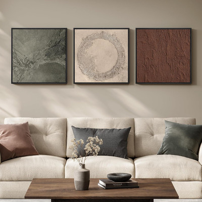 Large Framed Neutral Abstract Art Set - 3 Piece Modern Canvas Prints 24x24 Inch