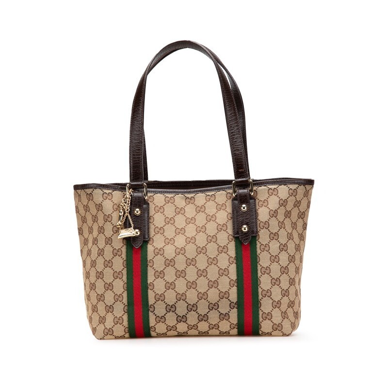 GUCCI GG Canvas Tote Bag in Leather with Gold-Tone Hardware