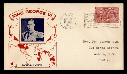 DR WHO 1937 CANADA FDC KGVI CORONATION OTTAWA ONT FLAG CANCEL M74794
