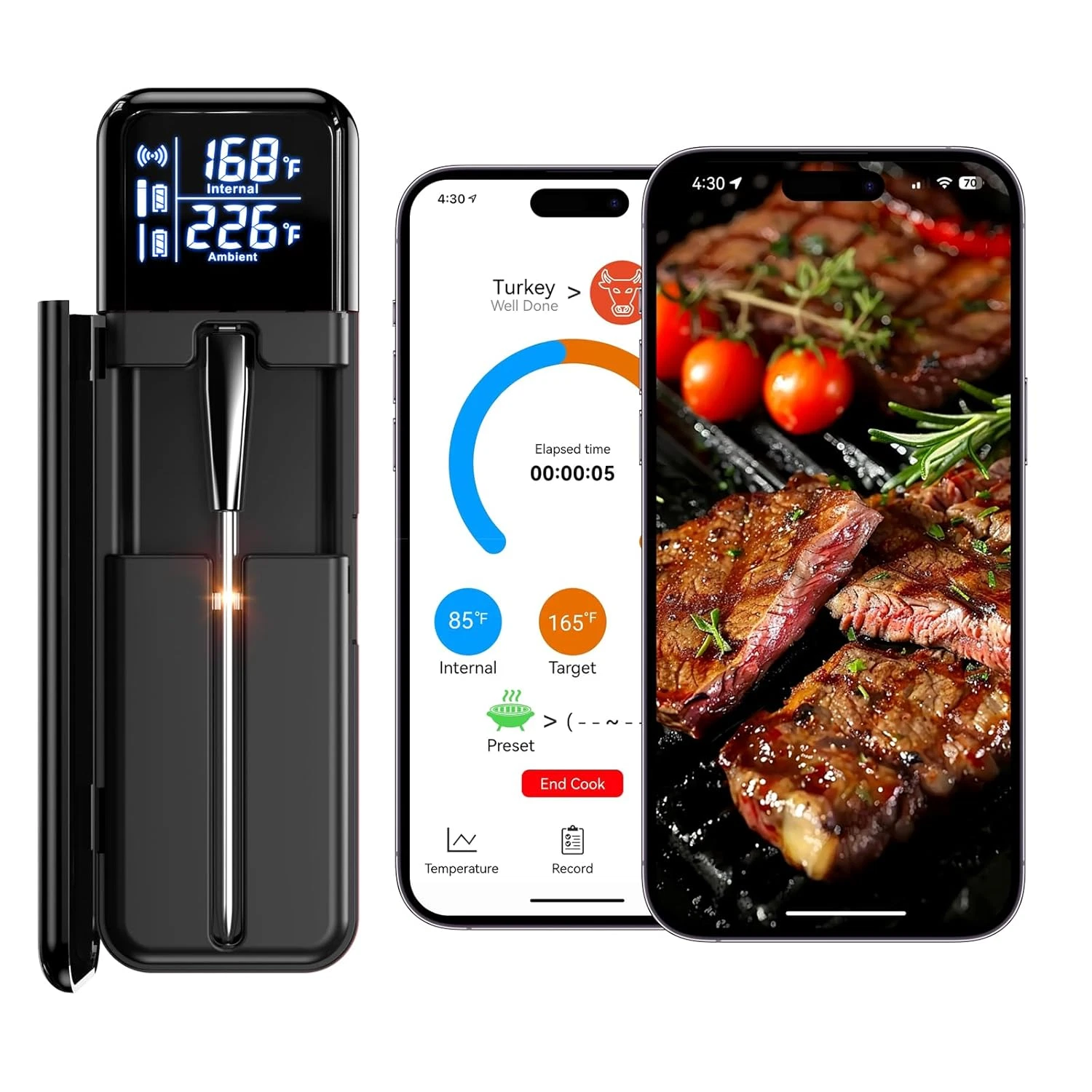 Wireless smart meat thermometer with app display for BBQ oven grill cooking pro!
