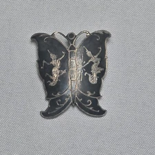 Decorative Vintage Niello Siam Sterling Silver Imperial Dancers Butterfly Brooch