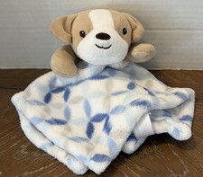 Baby  s First Beige  White Puppy Dog Lovey Security Blanket Blue White Geometric