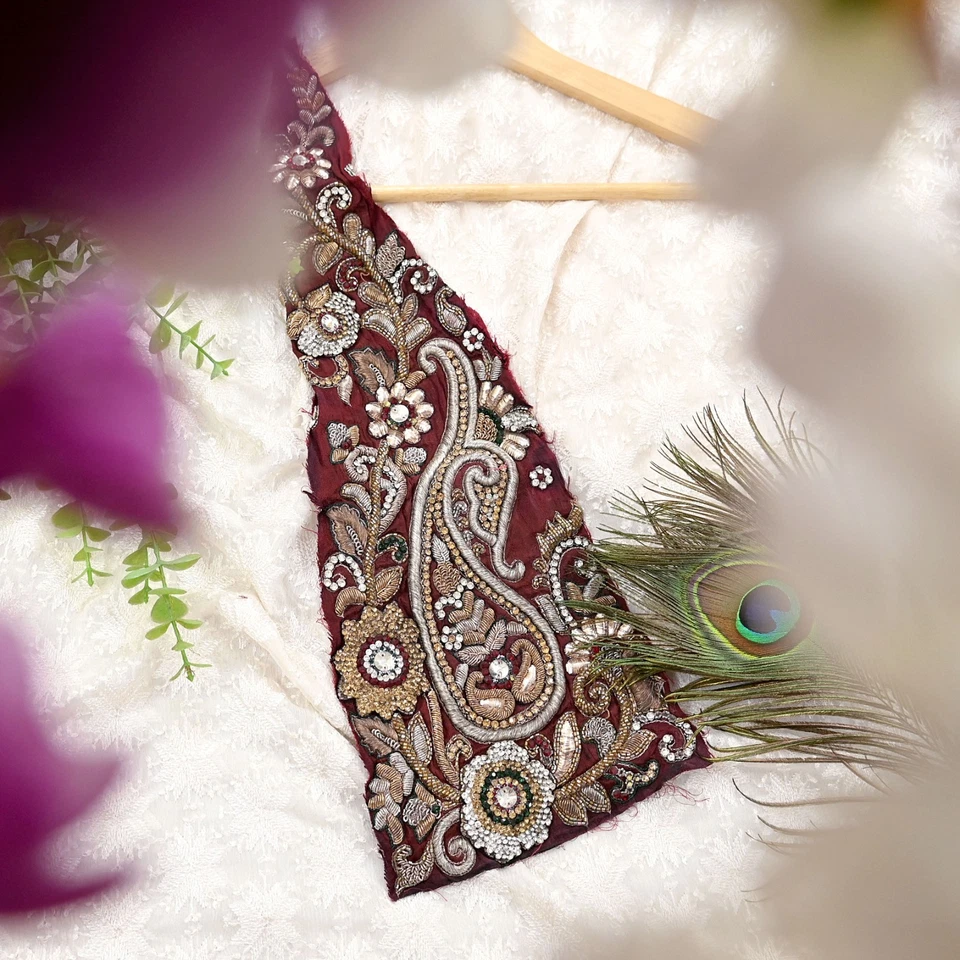 Vintage Maroon Chanderi Appliques – Set of 1 Hand-Embroidered Floral Patches - Image 2 of 4