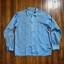 Vintage 1950  s Blue Iridescent Acetate Blend Loop Collar Sport Shirt Size Medium