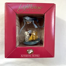 Lighthouse + Ship In A Bottle Authentic Models Christmas Ornament Glass Ball Box