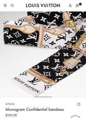 Louis Vuitton Monogram Confidential Silk Twill Twilly Scarf Black/White M78656