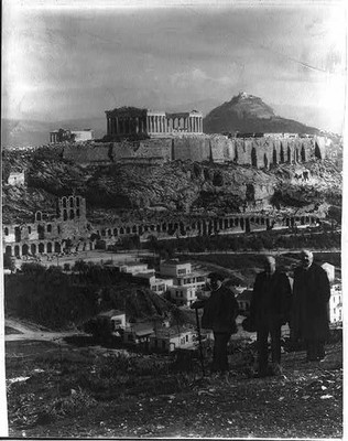 Greece - Athens - The Parthenon - far view,Mt. Lycabettus,c1925,temple,people