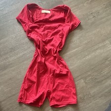 Qinaer Women s Red Solid Short Sleeve Unitard Leotard with Shorts
