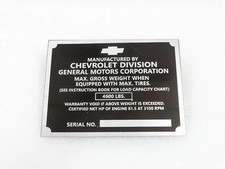 Data Plate For Vintage Chevy 12 Ton Truck Post 1950 Model V240-7 Data Plate For Vintage Chevy 12 Ton Truck Post 1950 Model V240-7