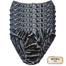 Set of 6 Bikini Panties 2XL Nylon Soft Stretch Unisex Balck Waist 32-42" Silky