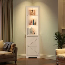 71"Farmhouse Corner Cabinet with LED Light 5 Tier Corner Bar Cabinet  Display