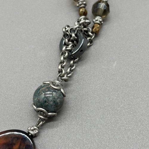 Collar Park Lane Lariat Ágata Jaspe Ojo de Tigre Perla Boho Distintivo Joyería - Imagen 6 de 9