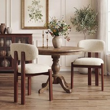 Modern Dining Chair, Chenille & Bouclé Fabric, Wraparound Back, Rubberwood Legs