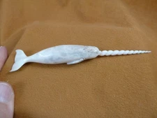 Whale-w129 little white Narwhal Whale of shed ANTLER figurine Bali sea unicorn