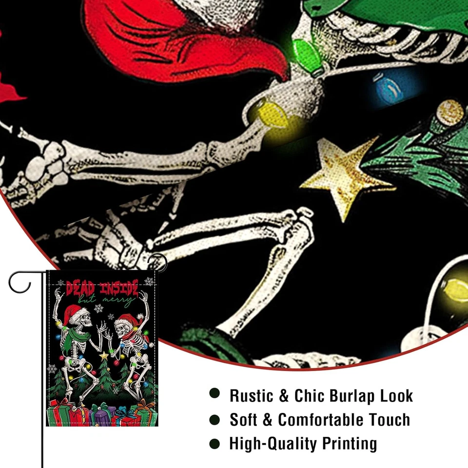 Navidad Gótico Baile Esqueleto Pequeño Decorativo Jardín Bandera, Muerto por dentro pero Foto 4 de 4