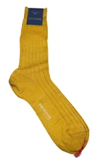 Bresciani  Italian Luxury Over the Calf 100% Linen Mustard Yellow Socks NWT