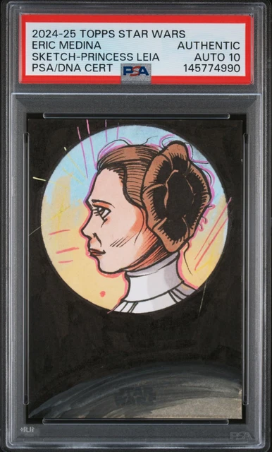 2024 Topps Galaxy Star Wars Sketch Eric Medina 1/1 Princess Leia Auto PSA 10