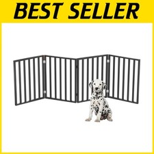 Stylish Black 4-Panel Dog Gate - Indoor Freestanding Fence